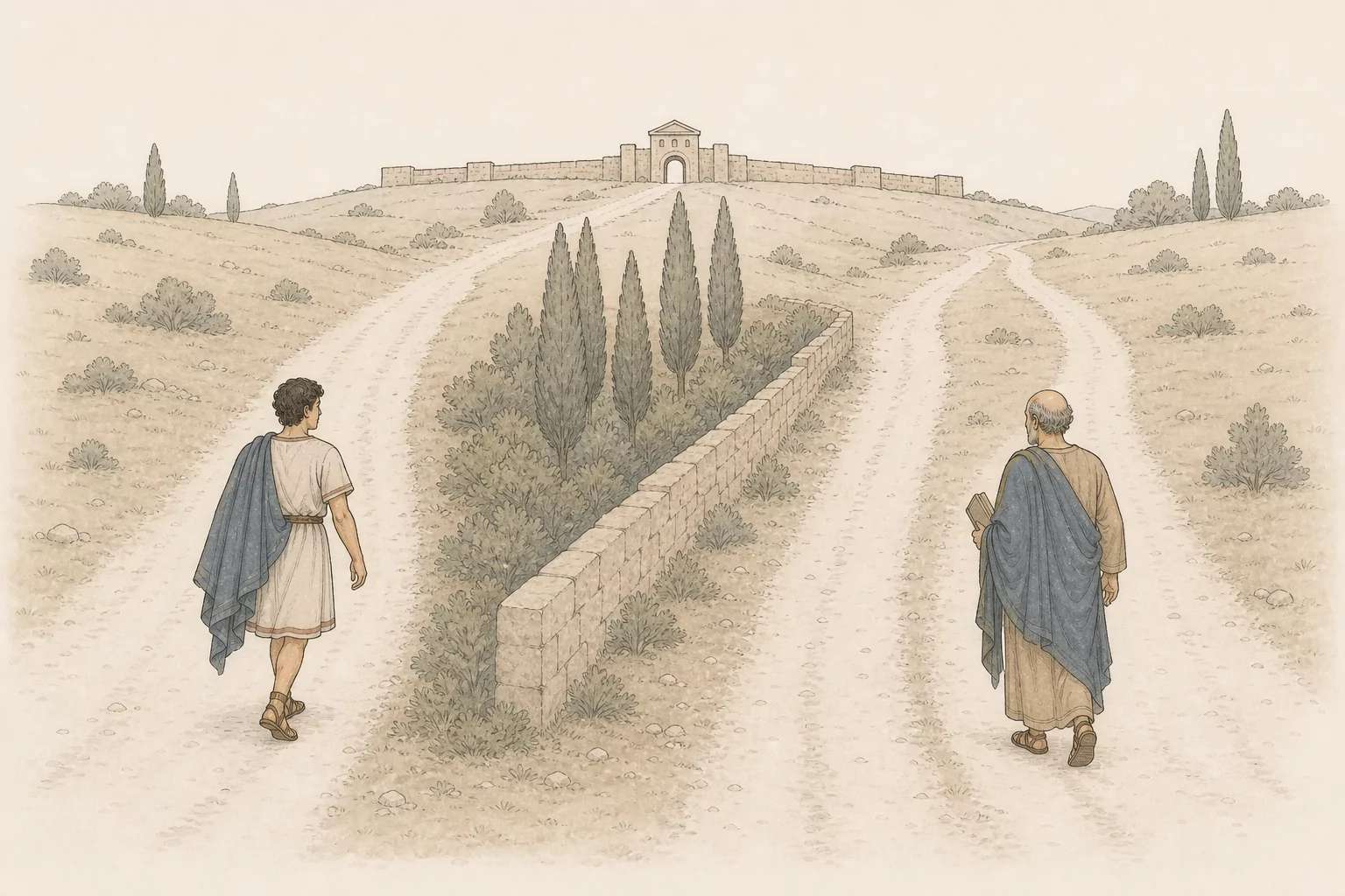 Florus travels secretly toward Verona on one narrow path while Serranus follows a different road after recovering news of the detained letter.