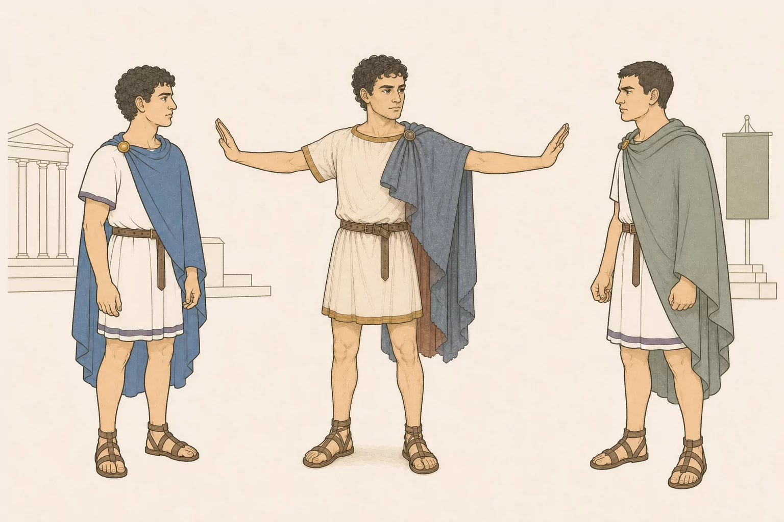 Unarmed Celer steps between Florus and Tarquinius at the edge of a forum procession while both rivals halt before any blow is struck.